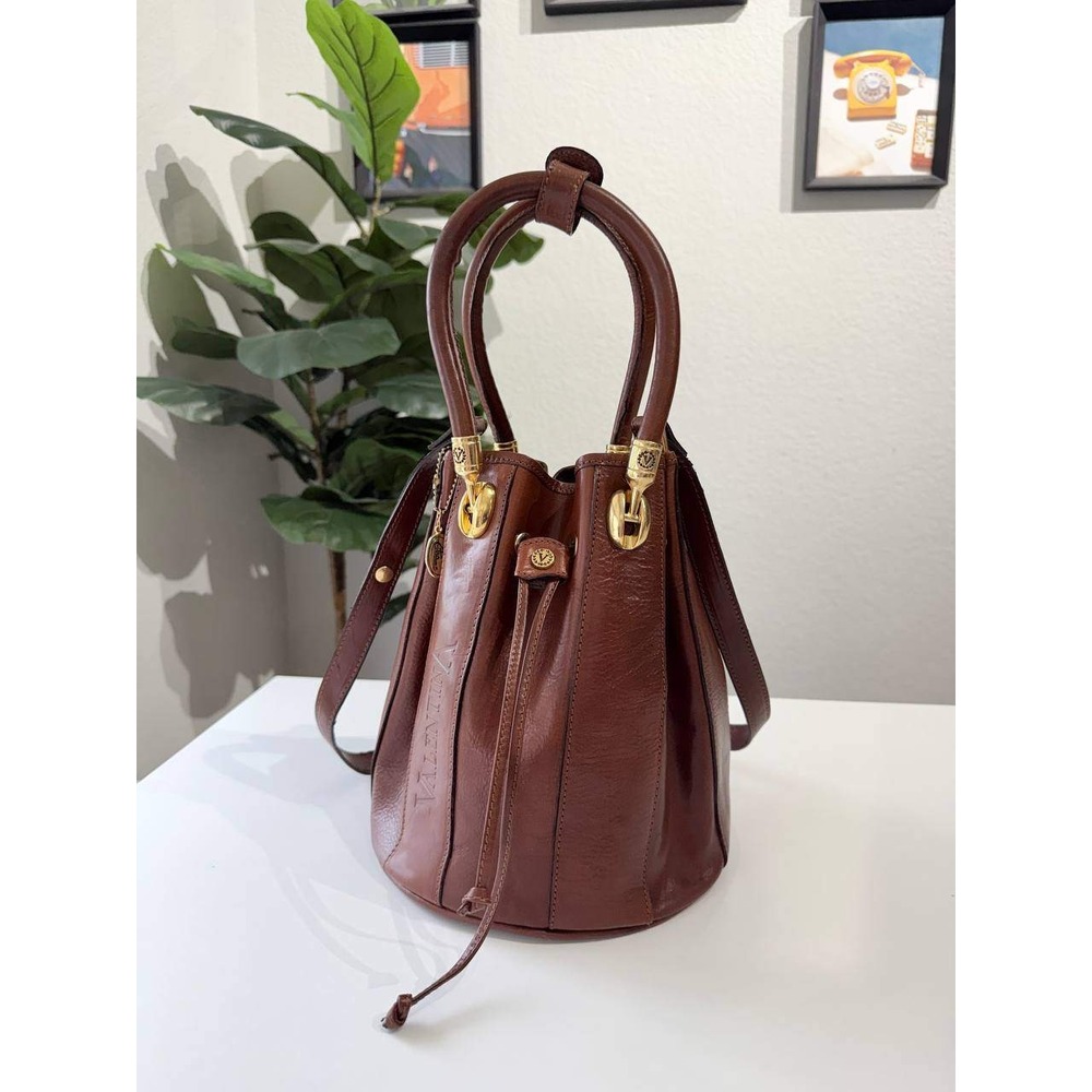 Valentina Di Pell Brown Leather Bucket Bag Made in Italy Vintage  Purse